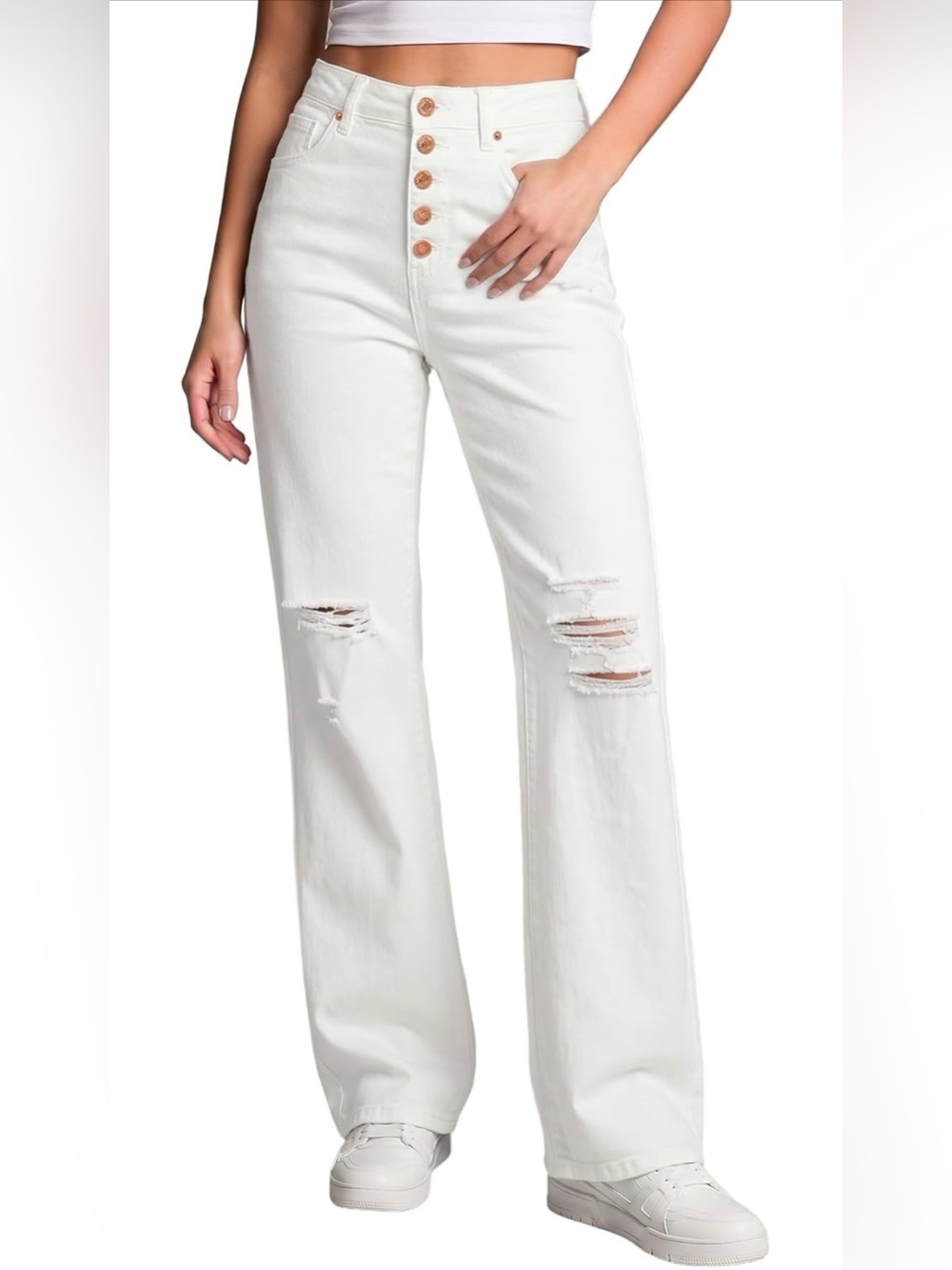 LookbookStore High Waisted Ripped Flare Jeans